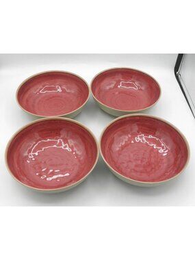 Food Network Melamine Bowls 7.5 inches Rustic Stoneware Look Set of 4 Red